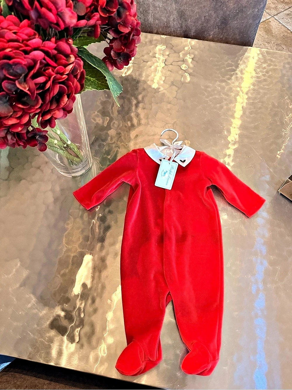 Ralph Lauren Christmas Velour Footed Coverall Baby 3M Red & White